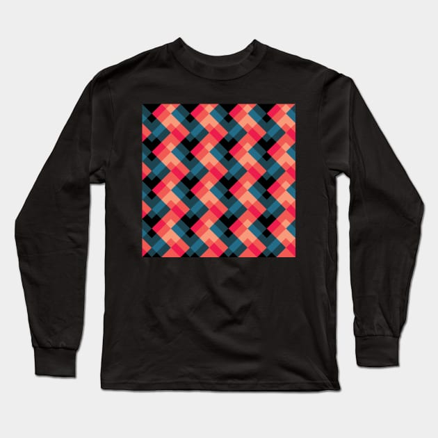 'Zagga - in Red, Orange, Salmon Pink, Gunmetal & Teal Blues on a Black base' Long Sleeve T-Shirt by sleepingdogprod